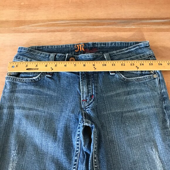 Miss Me Drew Flare Jeans Women 30 Blue Low Rise Distressed Stretch Medium Wash - Picture 9 of 12